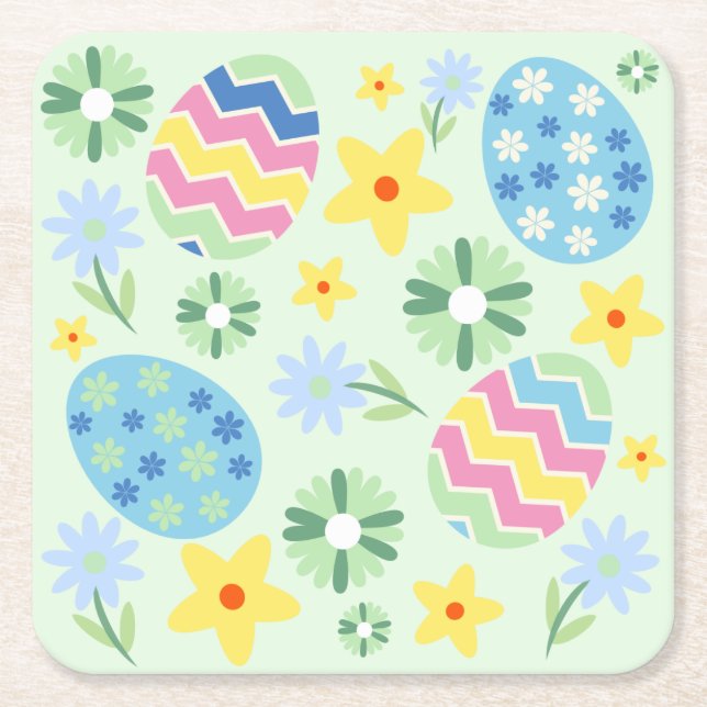 Floral Easter  Square Paper Coaster (Front)
