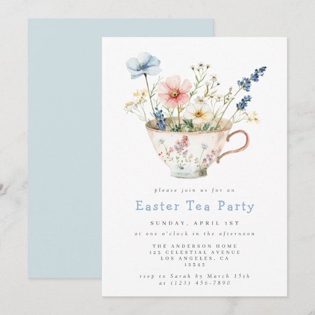Floral Easter Tea Party Invitation (Front/Back)