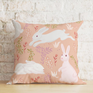 Floral Easter Watercolor Bunny  Cushion