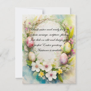 Floral easter wreath blank stationery holiday card