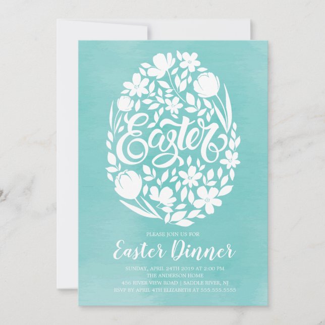 Floral Egg Easter Dinner Party Invitation (Front)