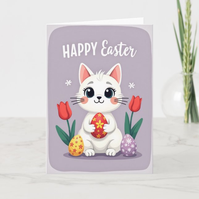 Floral Egg Feline Easter Card (Front)
