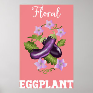 Floral Eggplant Illustration Poster