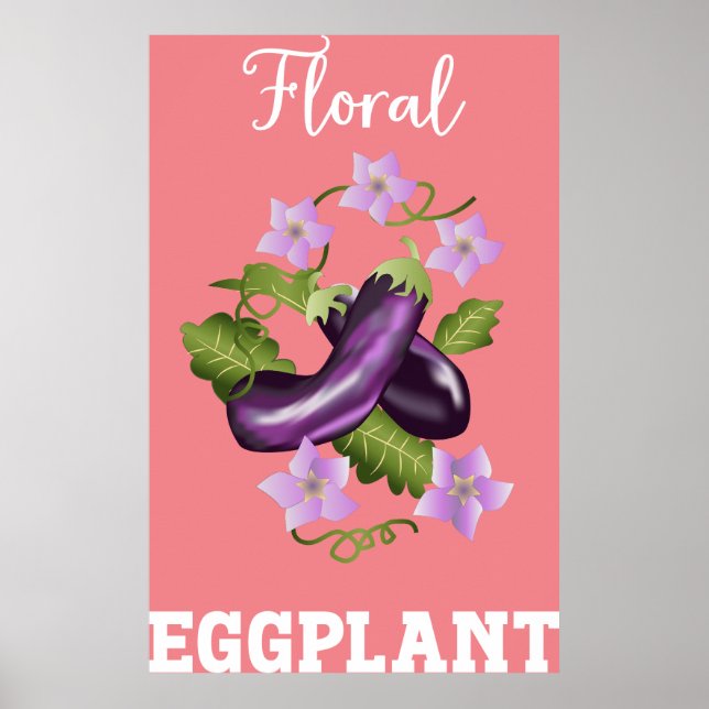 Floral Eggplant Illustration Poster (Front)