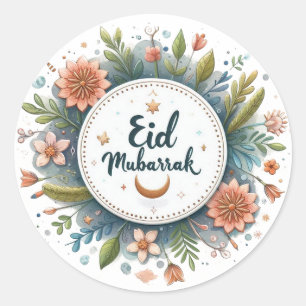 Floral Eid Mubarak Classic Round Sticker
