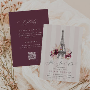 Floral Eiffel Tower Double Sided Bridal Shower Invitation