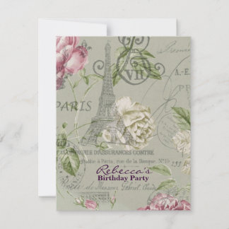 floral eiffel tower Paris birthday party Invitation