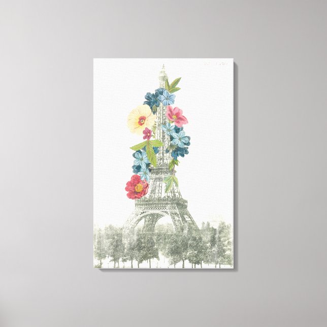 Floral Eiffel Tower | Paris, France Canvas Print (Front)