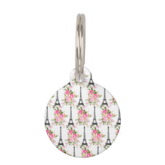 Floral Eiffel Tower Pet Tag