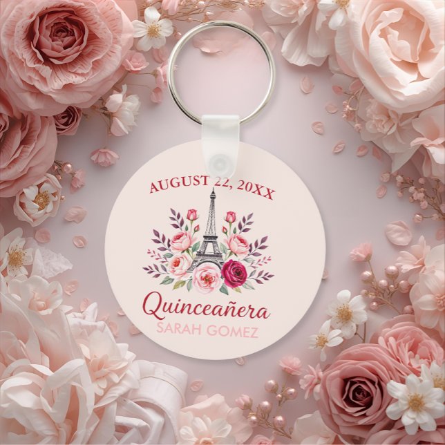 floral eiffel tower quinceanera  key ring (Creator Uploaded)