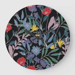 Floral Elegance: Abstract Vintage Background Large Clock