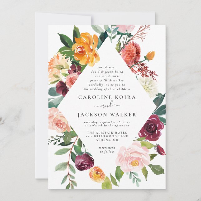 Floral Elegance Autumn Wedding Invitation (Front)