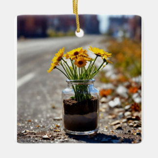 "floral elegance: ceramic ornament