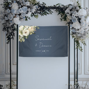 Floral Elegance Dusty Blue Wedding Banner