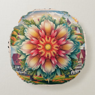Floral Elegance: German Stamp Art Round Cushion