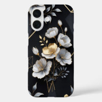 Floral Elegance – Matte Black with Gold & Silver