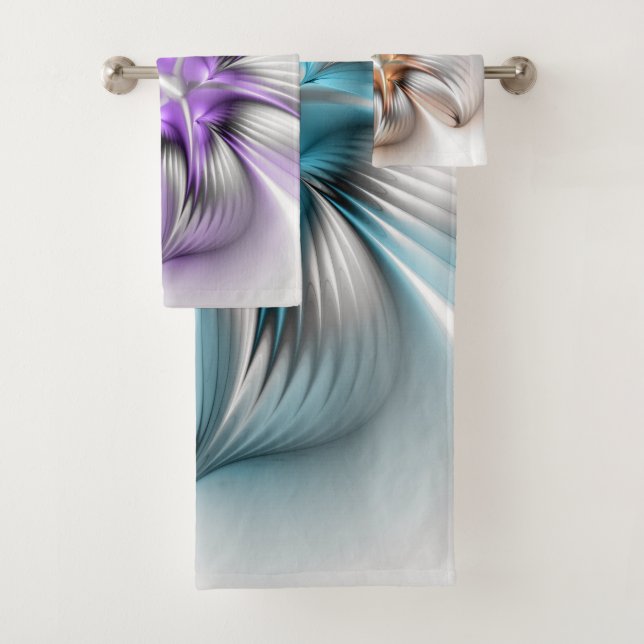 Floral Elegance Modern Abstract 3D Fractal Flower Bath Towel Set (Insitu)