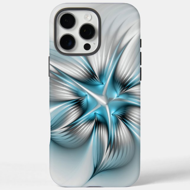 Floral Elegance Modern Abstract Blue Fractal Art Case-Mate iPhone Case (Back)