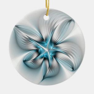 Floral Elegance Modern Abstract Blue Fractal Art Ceramic Tree Decoration