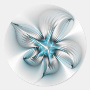 Floral Elegance Modern Abstract Blue Fractal Art Classic Round Sticker