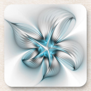 Floral Elegance Modern Abstract Blue Fractal Art Coaster
