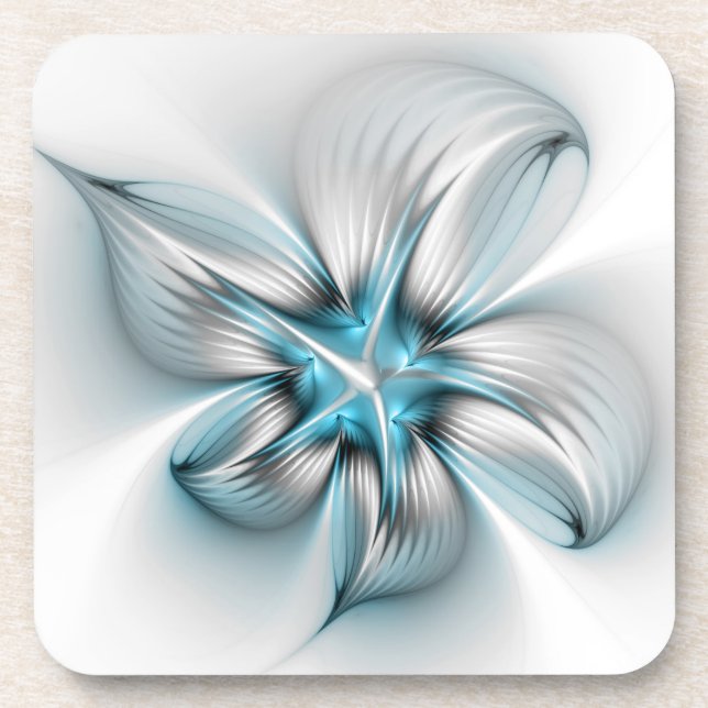 Floral Elegance Modern Abstract Blue Fractal Art Coaster (Front)
