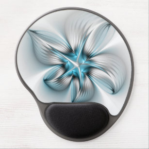 Floral Elegance Modern Abstract Blue Fractal Art Gel Mouse Mat