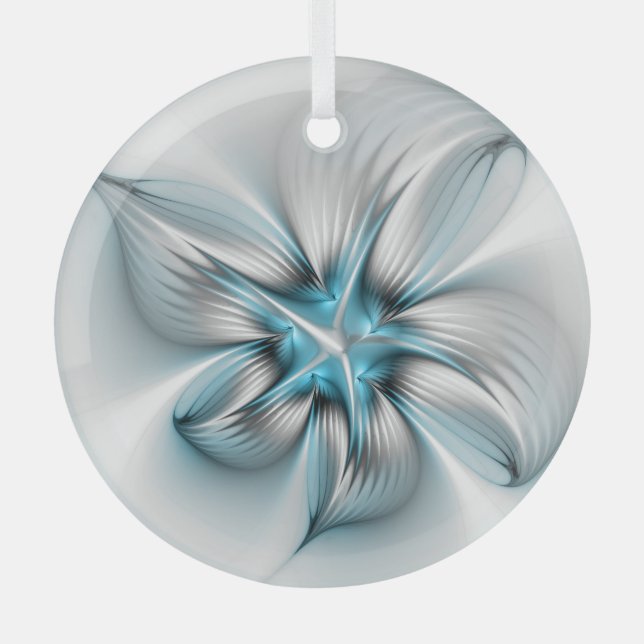 Floral Elegance Modern Abstract Blue Fractal Art Glass Tree Decoration (Front)