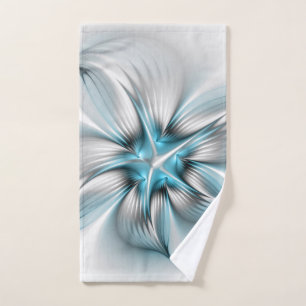 Floral Elegance Modern Abstract Blue Fractal Art Hand Towel