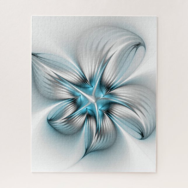 Floral Elegance Modern Abstract Blue Fractal Art Jigsaw Puzzle (Vertical)