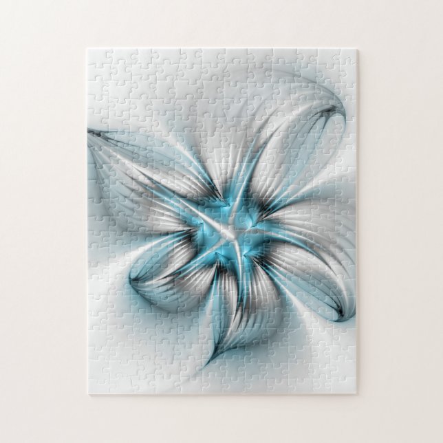 Floral Elegance Modern Abstract Blue Fractal Art Jigsaw Puzzle (Vertical)