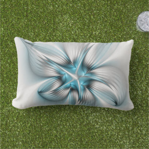 Floral Elegance Modern Abstract Blue Fractal Art Lumbar Cushion