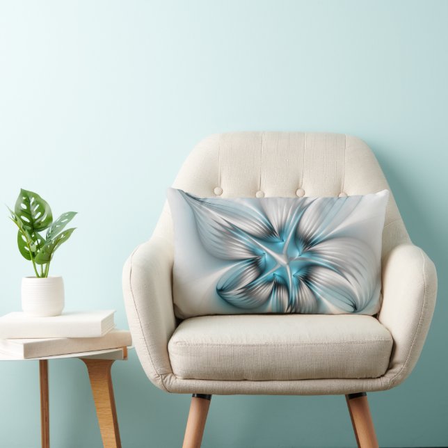 Floral Elegance Modern Abstract Blue Fractal Art Lumbar Cushion (Chair)