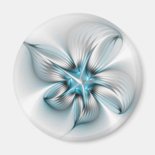 Floral Elegance Modern Abstract Blue Fractal Art Magnet