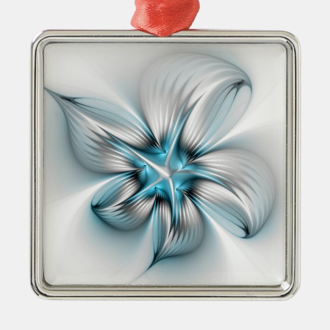Floral Elegance Modern Abstract Blue Fractal Art Metal Tree Decoration (Front)