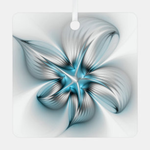 Floral Elegance Modern Abstract Blue Fractal Art Metal Tree Decoration