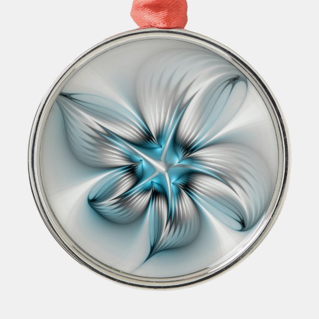 Floral Elegance Modern Abstract Blue Fractal Art Metal Tree Decoration (Front)