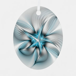 Floral Elegance Modern Abstract Blue Fractal Art Metal Tree Decoration