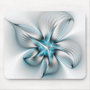 Floral Elegance Modern Abstract Blue Fractal Art Mouse Mat