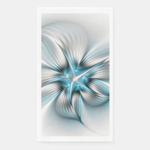 Floral Elegance Modern Abstract Blue Fractal Art Napkin