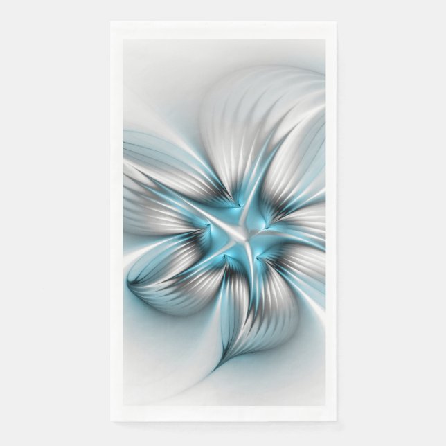 Floral Elegance Modern Abstract Blue Fractal Art Napkin (Front)