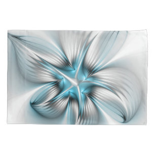 Floral Elegance Modern Abstract Blue Fractal Art Pillowcase