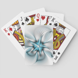 Floral Elegance Modern Abstract Blue Fractal Art Playing Cards