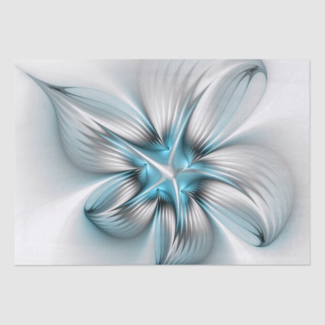 Floral Elegance Modern Abstract Blue Fractal Art Tissue Paper (Front)
