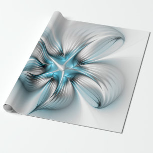 Floral Elegance Modern Abstract Blue Fractal Art Wrapping Paper
