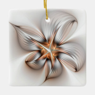 Floral Elegance Modern Abstract Fractal Art Ceramic Ornament