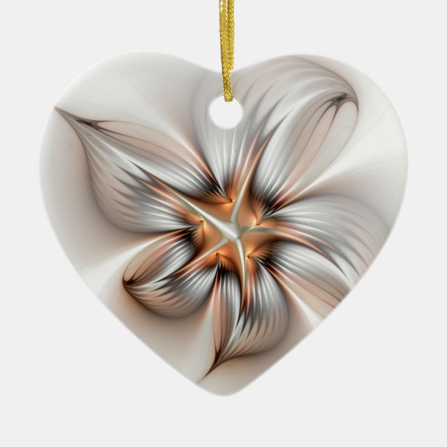 Floral Elegance Modern Abstract Fractal Art Ceramic Tree Decoration (Front)