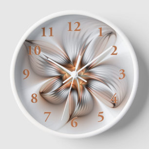 Floral Elegance Modern Abstract Fractal Art Clock