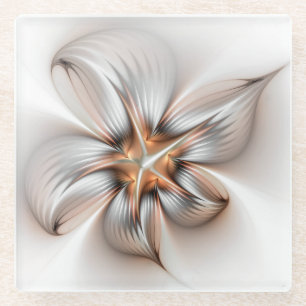 Floral Elegance Modern Abstract Fractal Art Glass Coaster