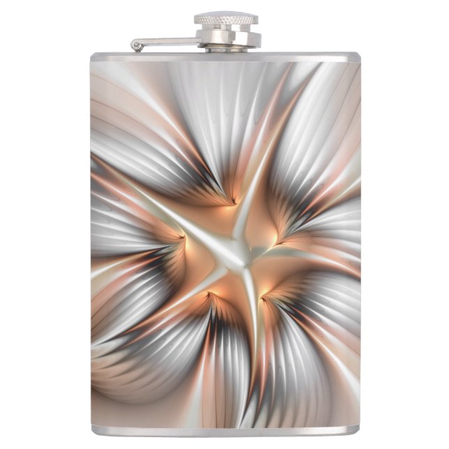 Floral Elegance Modern Abstract Fractal Art Hip Flask (Front)